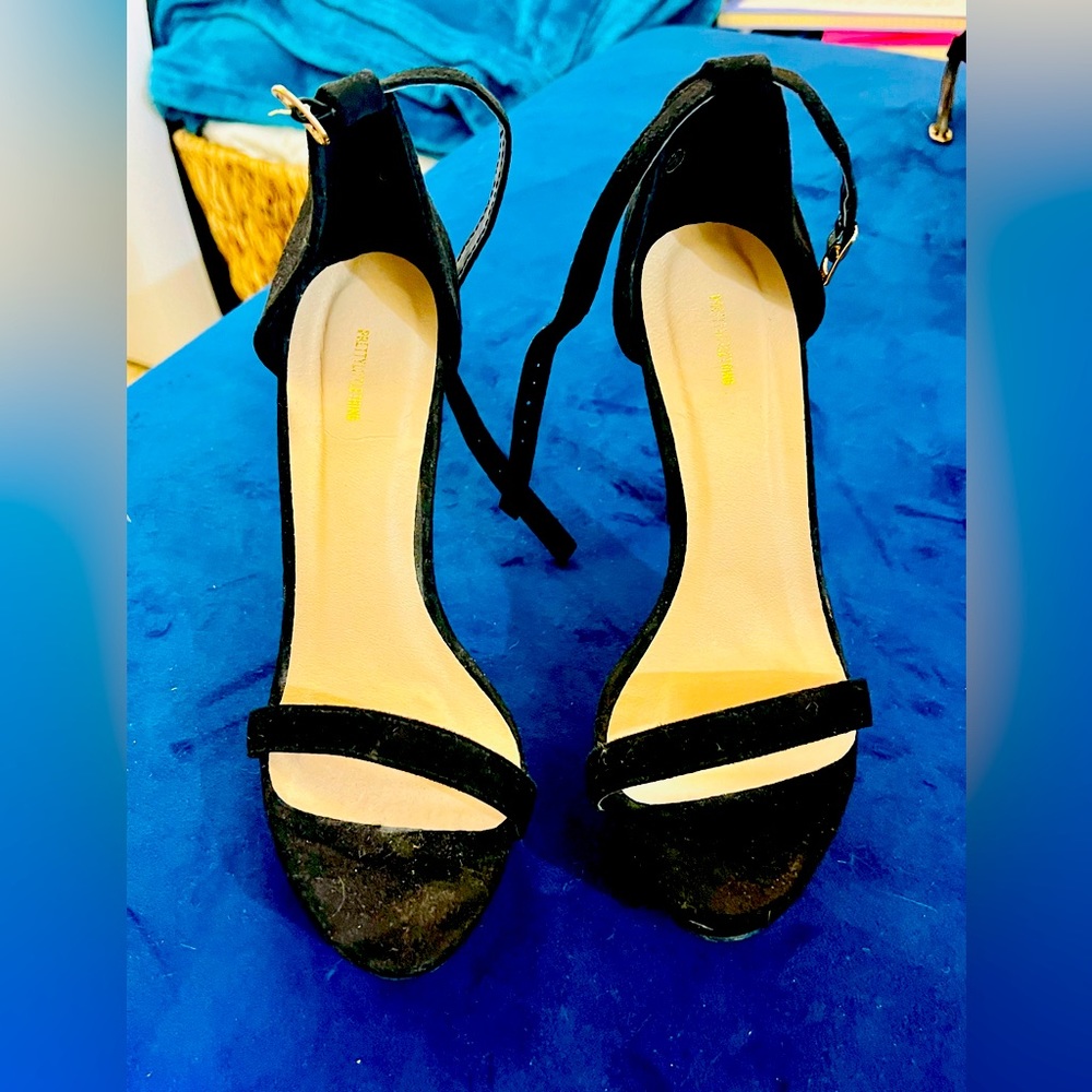 PrettyLittleThing Black Suede Ankle Strap Heels